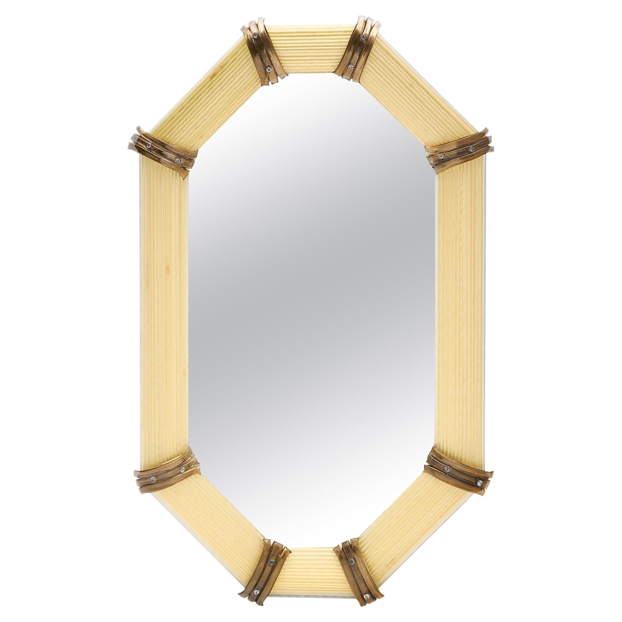 Miroir octogonal "Rigadin" en verre de Murano en vente