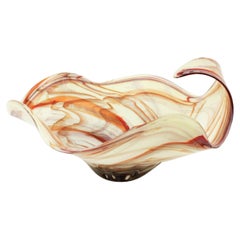 Murano Glass Off White Brown Swirl Centerpiece Bowl