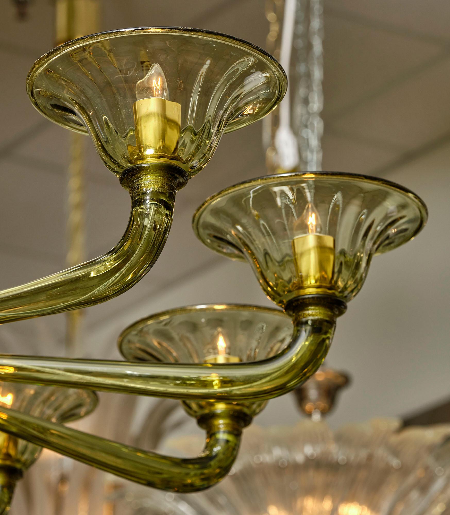 Contemporary Murano Glass Olive Green Chandelier