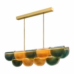 Murano Glass Onda Chandelier, Brass Frame, Mid-Century Modern, Italy