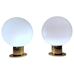 Murano Glass Opaline Large Pair Vintage Italian Lamps with Brass Base