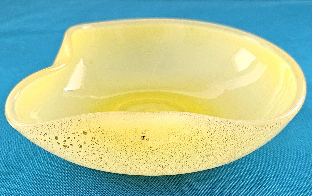 Italian Murano Glass Opaline Yellow Bowl with Gold Polveri/Fleck For Sale