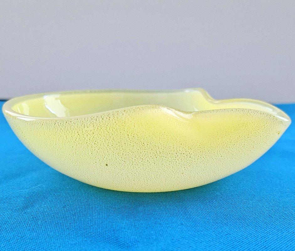 Gold Leaf Murano Glass Opaline Yellow Bowl with Gold Polveri/Fleck For Sale