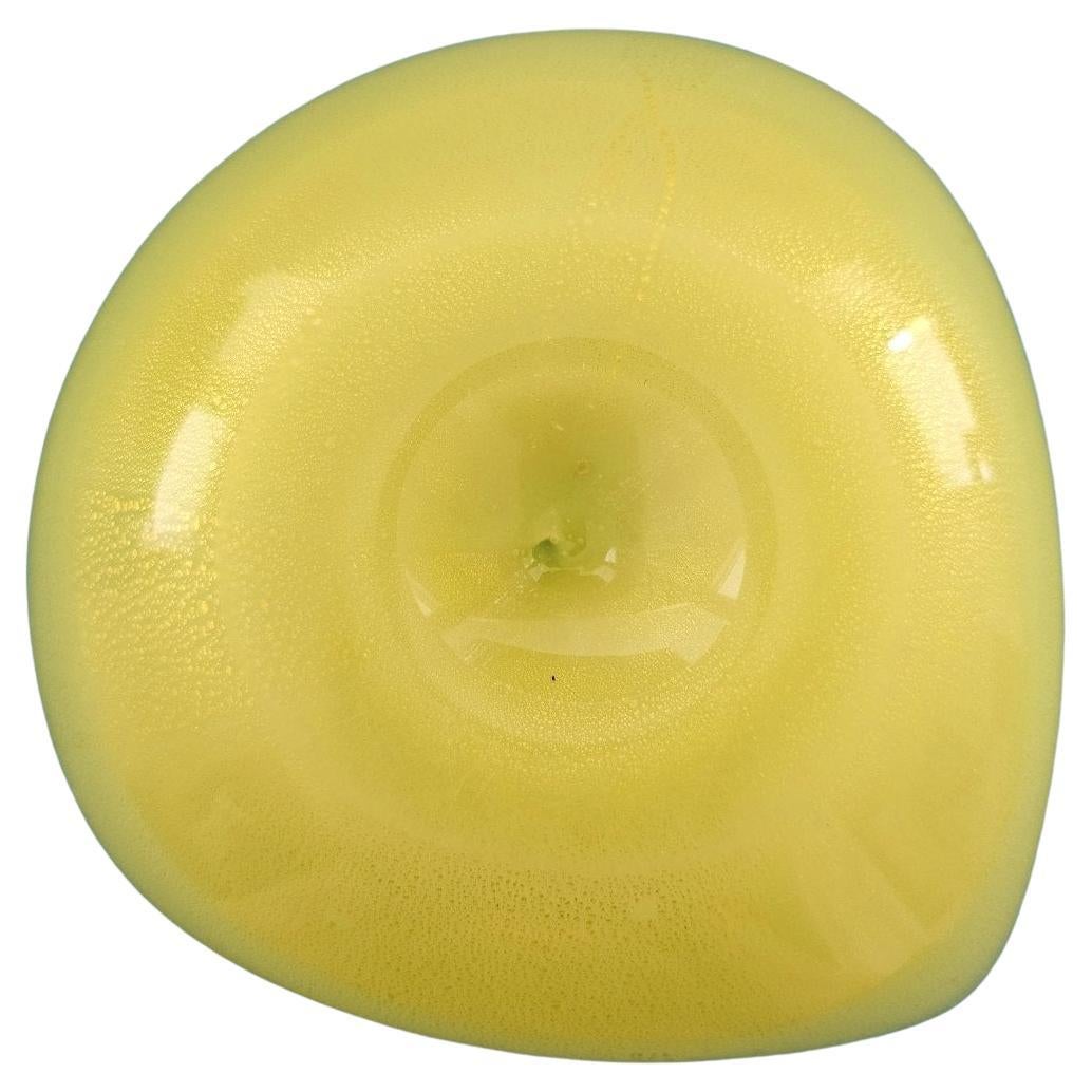 Murano Glass Opaline Yellow Bowl with Gold Polveri/Fleck For Sale