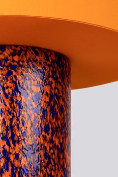 Murano Glass Orange & Blue Pillar Lamp with Cotton Lampshade by Stories of Italy