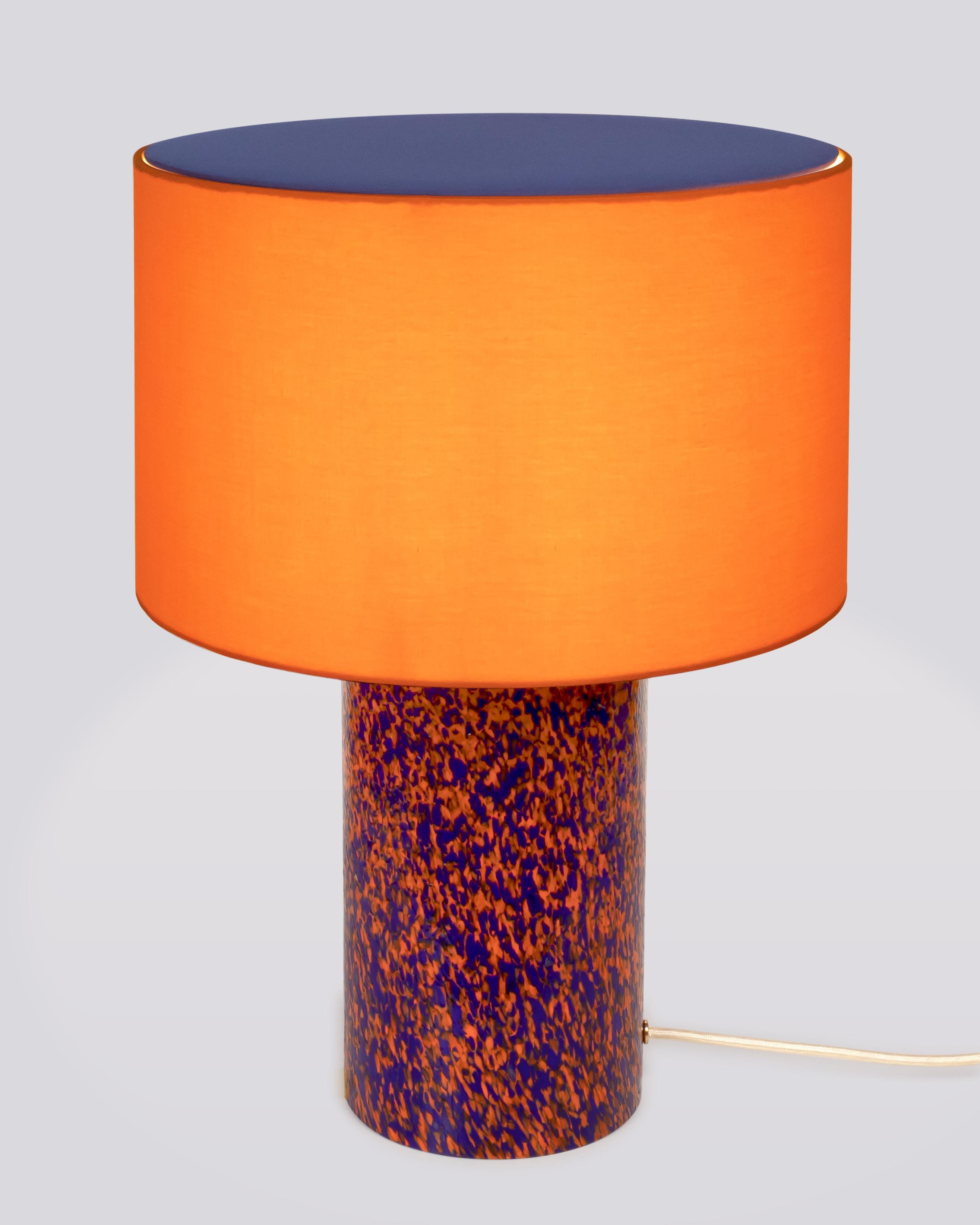 Murano Glass Orange & Blue Pillar Lamp with Cotton Lampshade by Stories of Italy In New Condition For Sale In Milano, IT