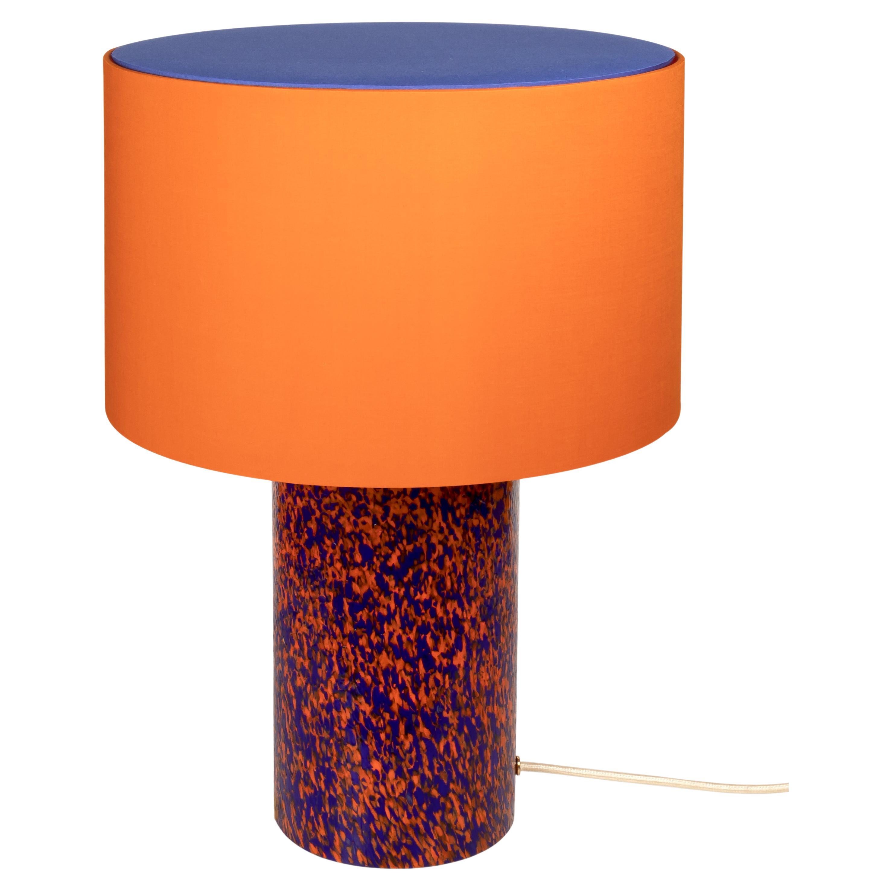 Murano Glass Orange & Blue Pillar Lamp with Cotton Lampshade by Stories of Italy For Sale