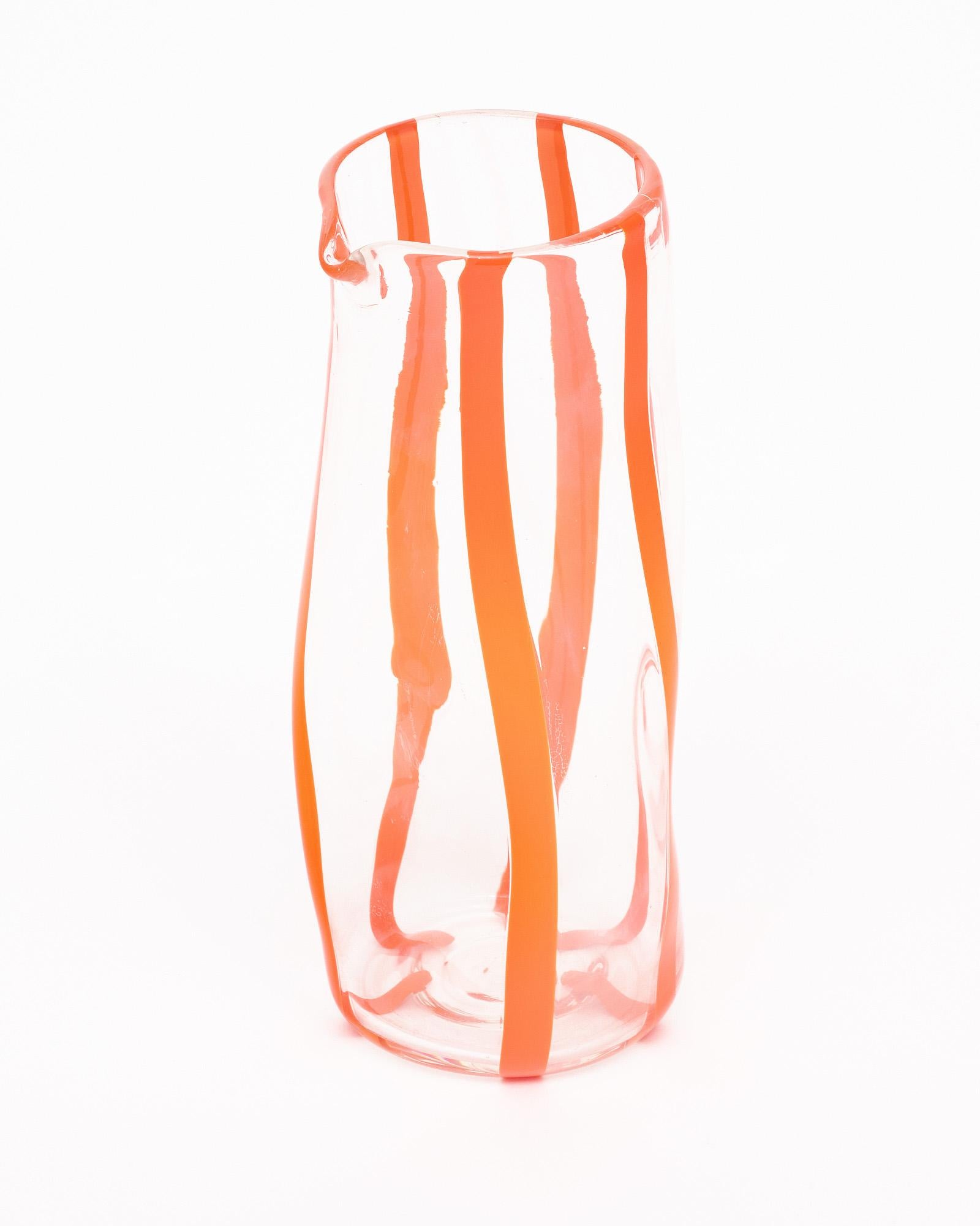Italian Murano Glass Orange Carafe and Glasses For Sale