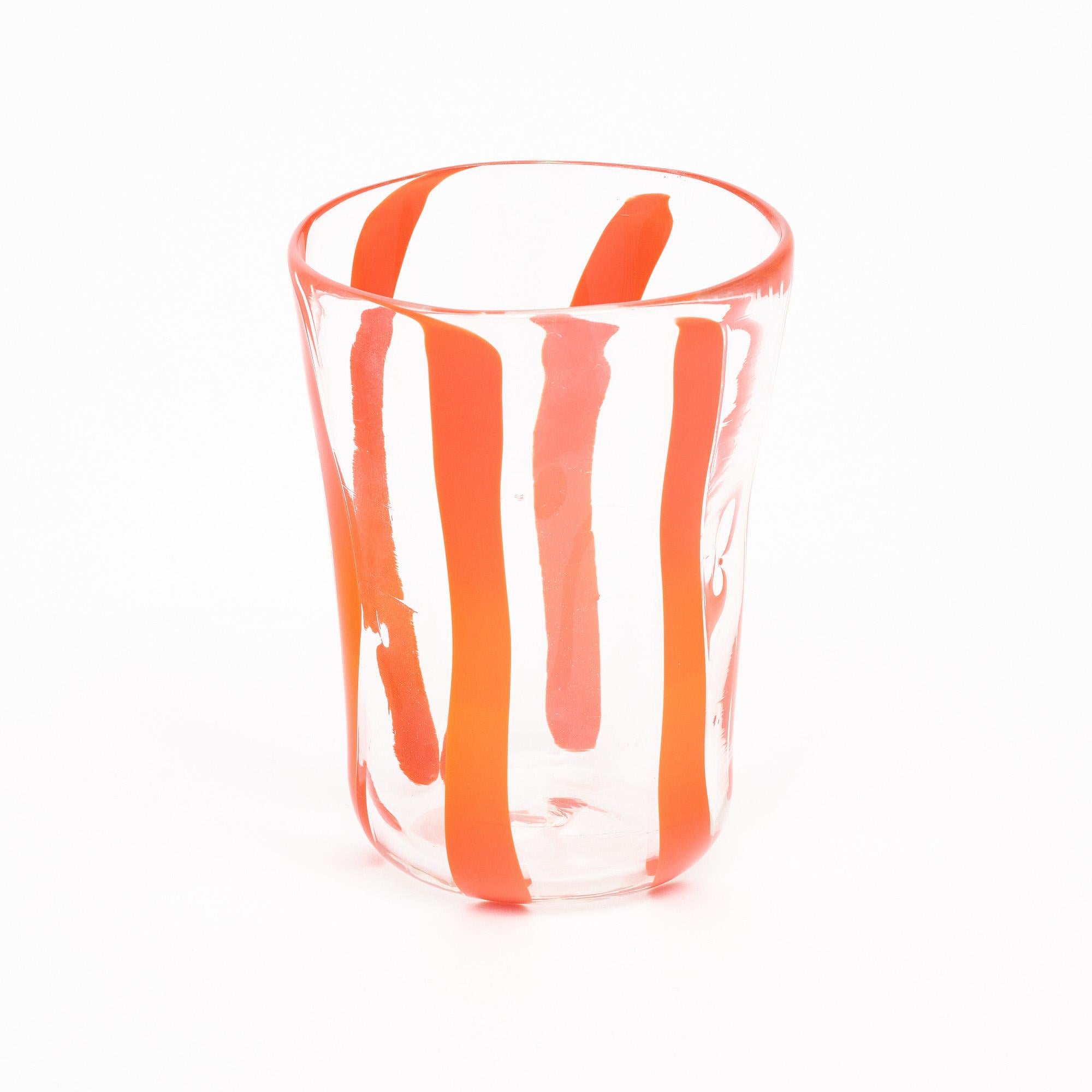 Murano Glass Orange Carafe and Glasses In New Condition For Sale In Austin, TX