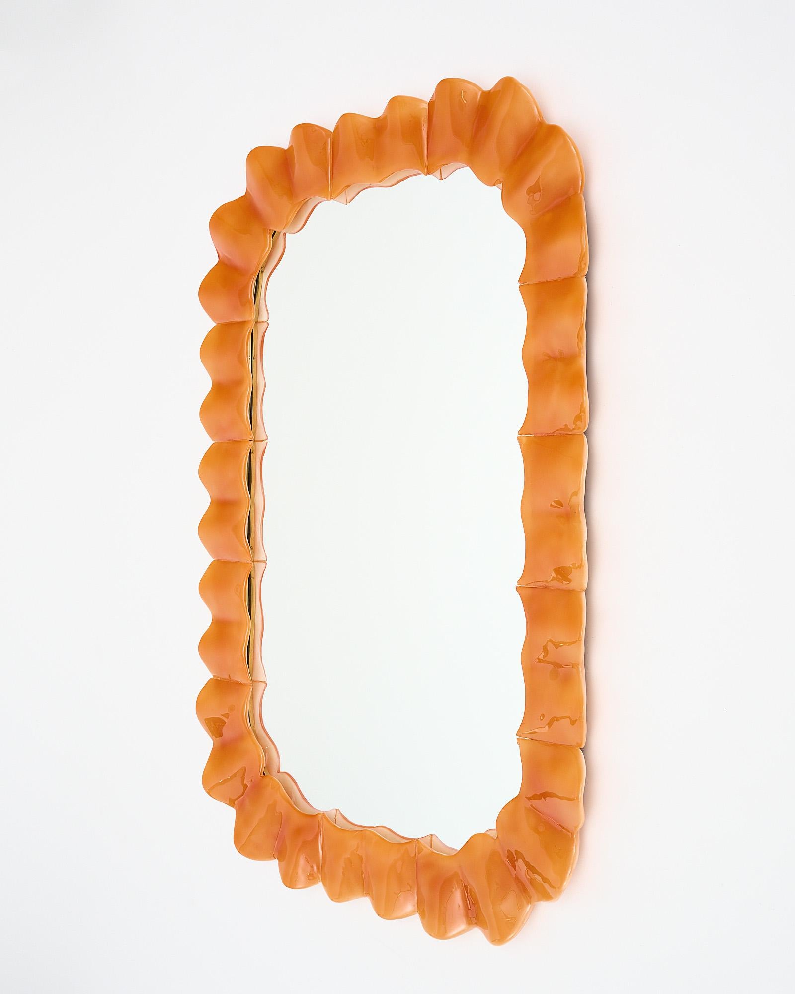 Mid-Century Modern Murano Glass Orange Mirror For Sale