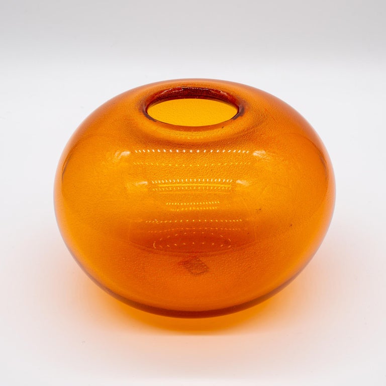 Murano Glass Orange Vase, Made in Italy, 2000 circa, Handmade Mouth