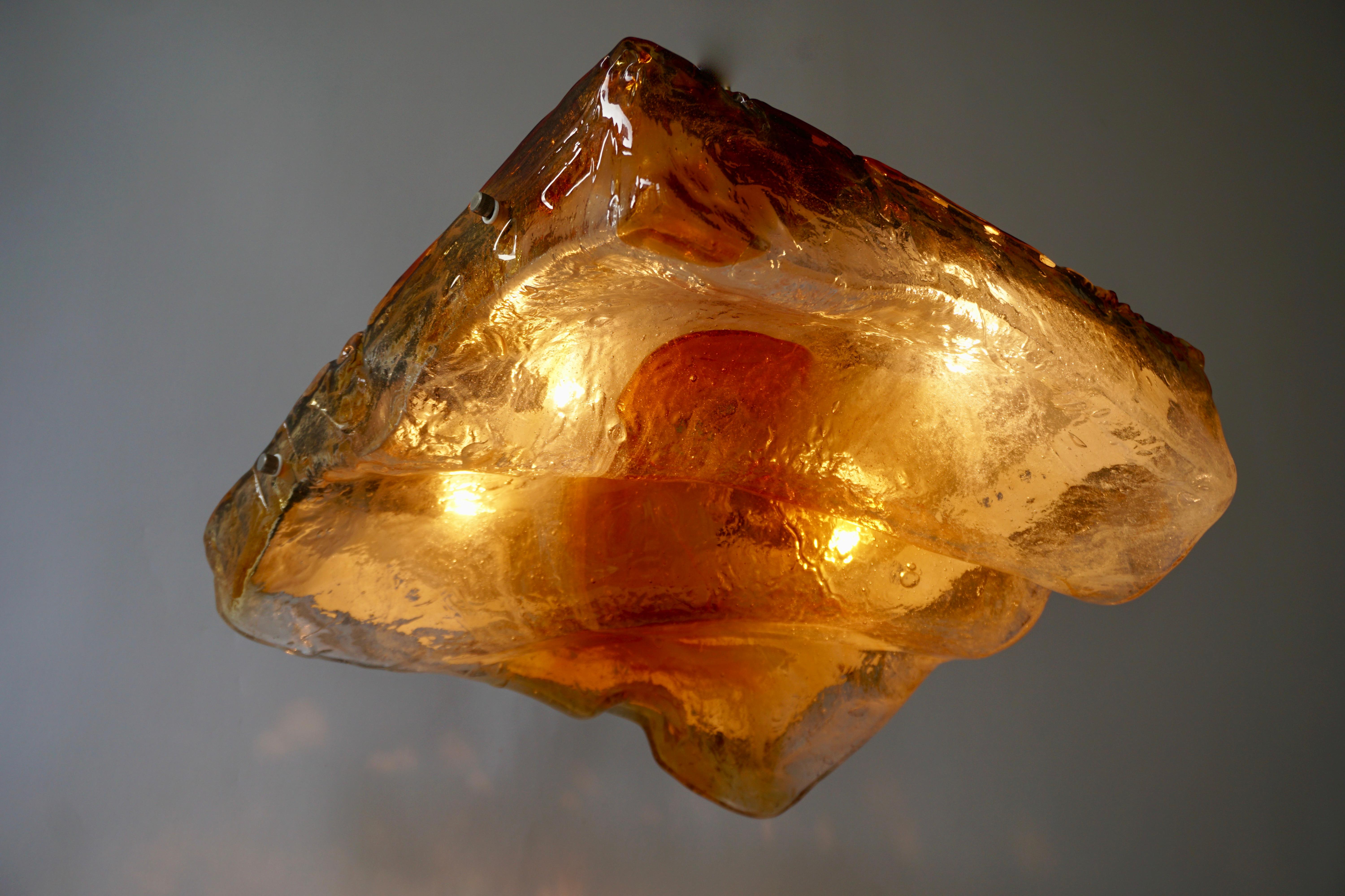 Murano Glass Organic Wave Flush Mount or Wall Light by Mazzega For Sale 5
