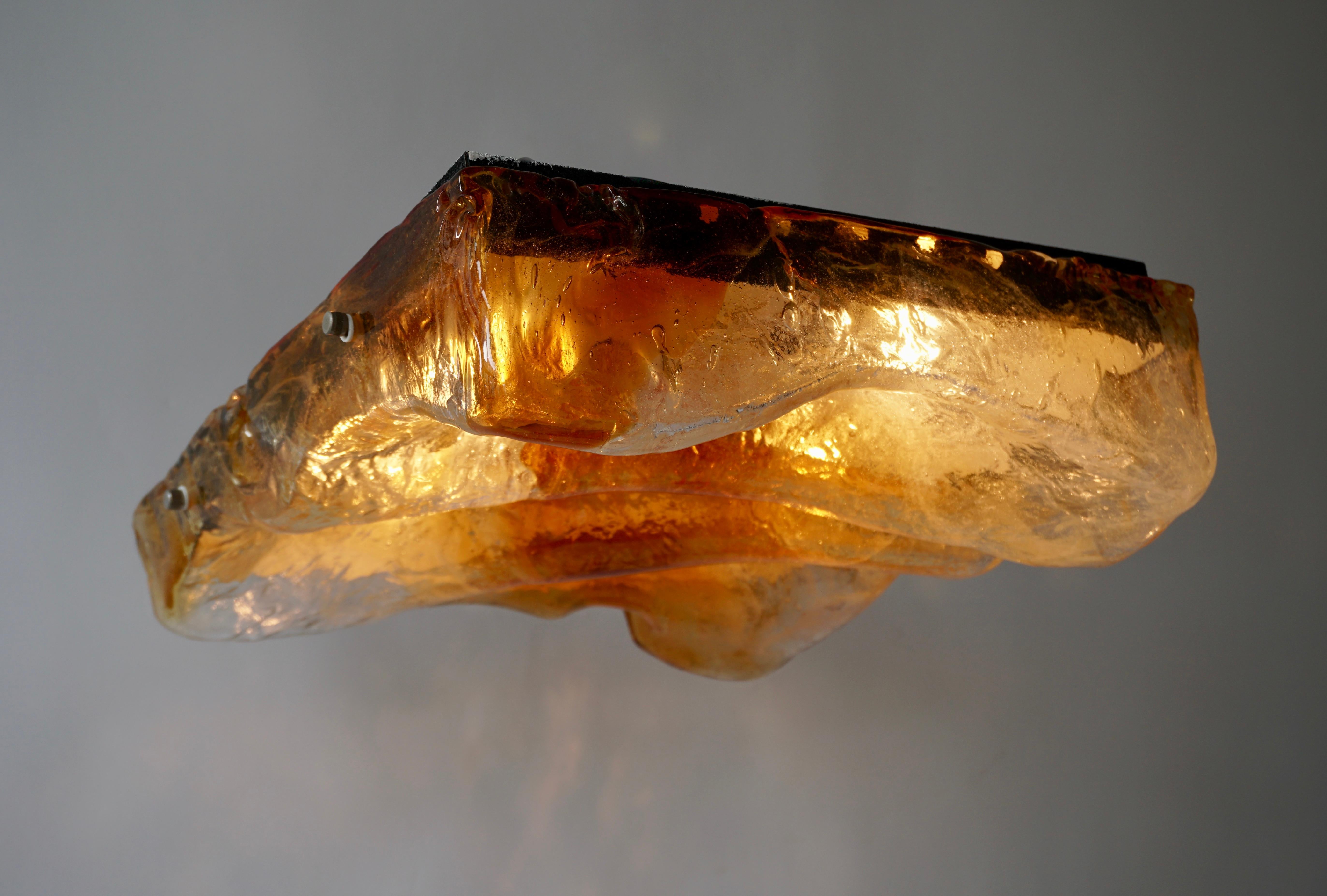 20th Century Murano Glass Organic Wave Flush Mount or Wall Light by Mazzega For Sale
