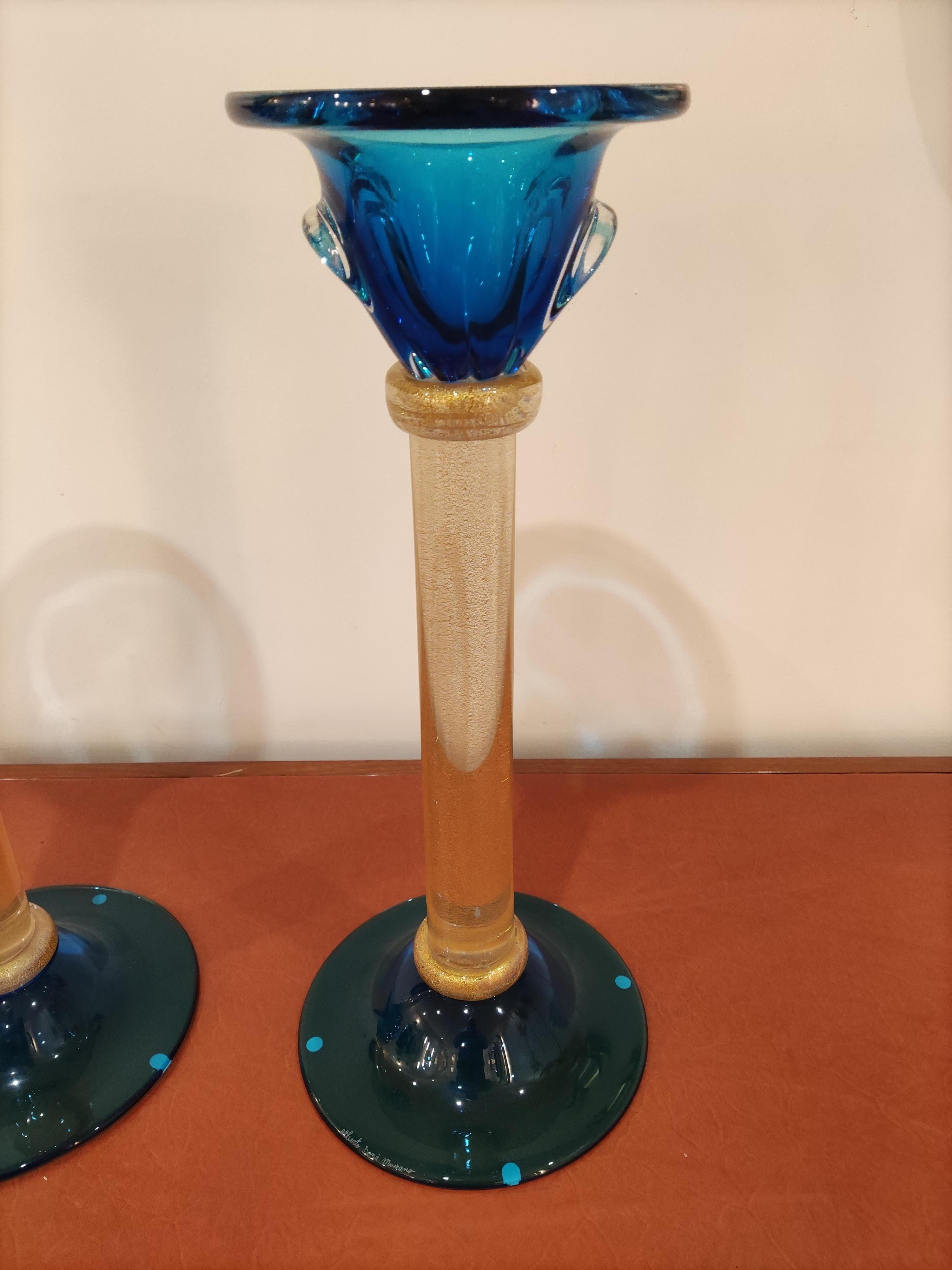 Murano Glass Pair of Candlesticks by Alberto Donà For Sale 6
