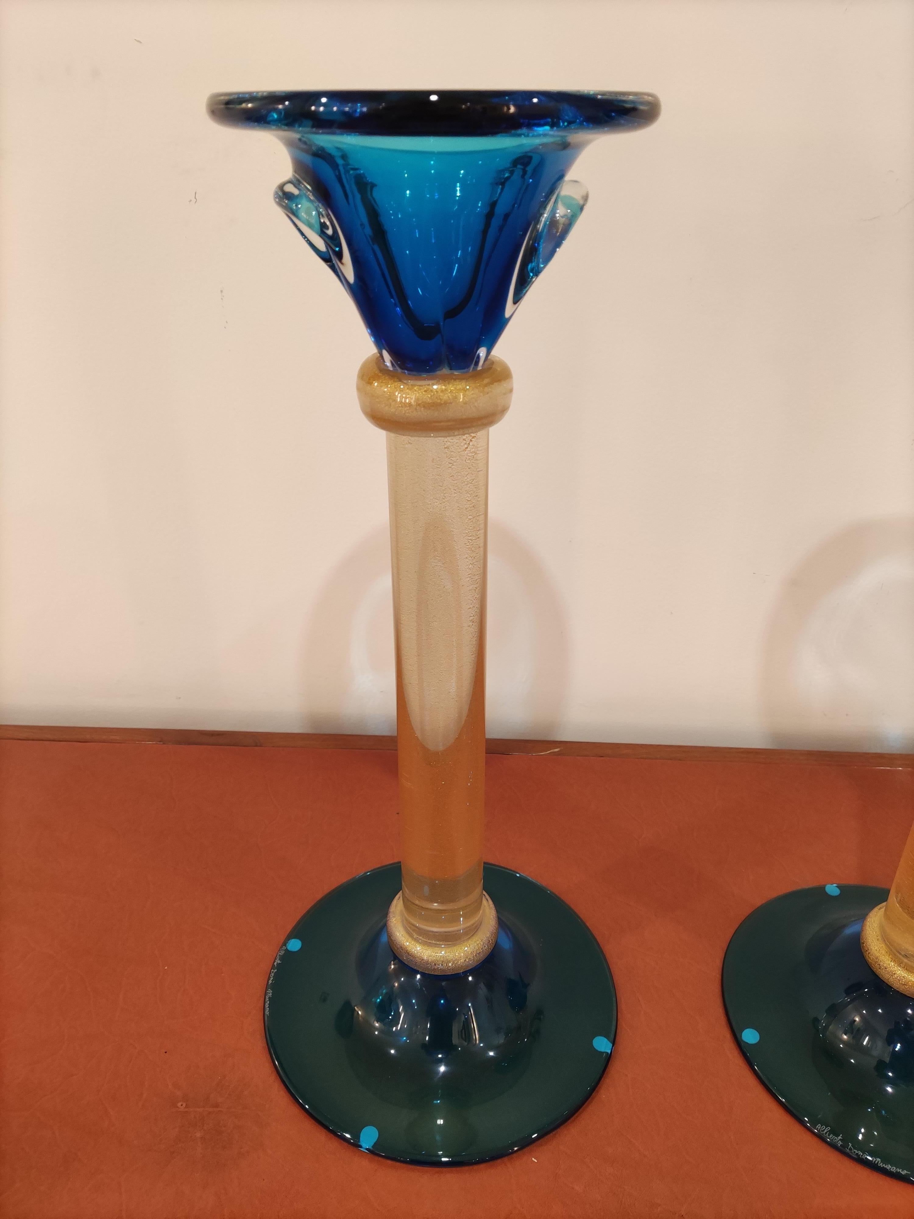 Murano Glass Pair of Candlesticks by Alberto Donà For Sale 7