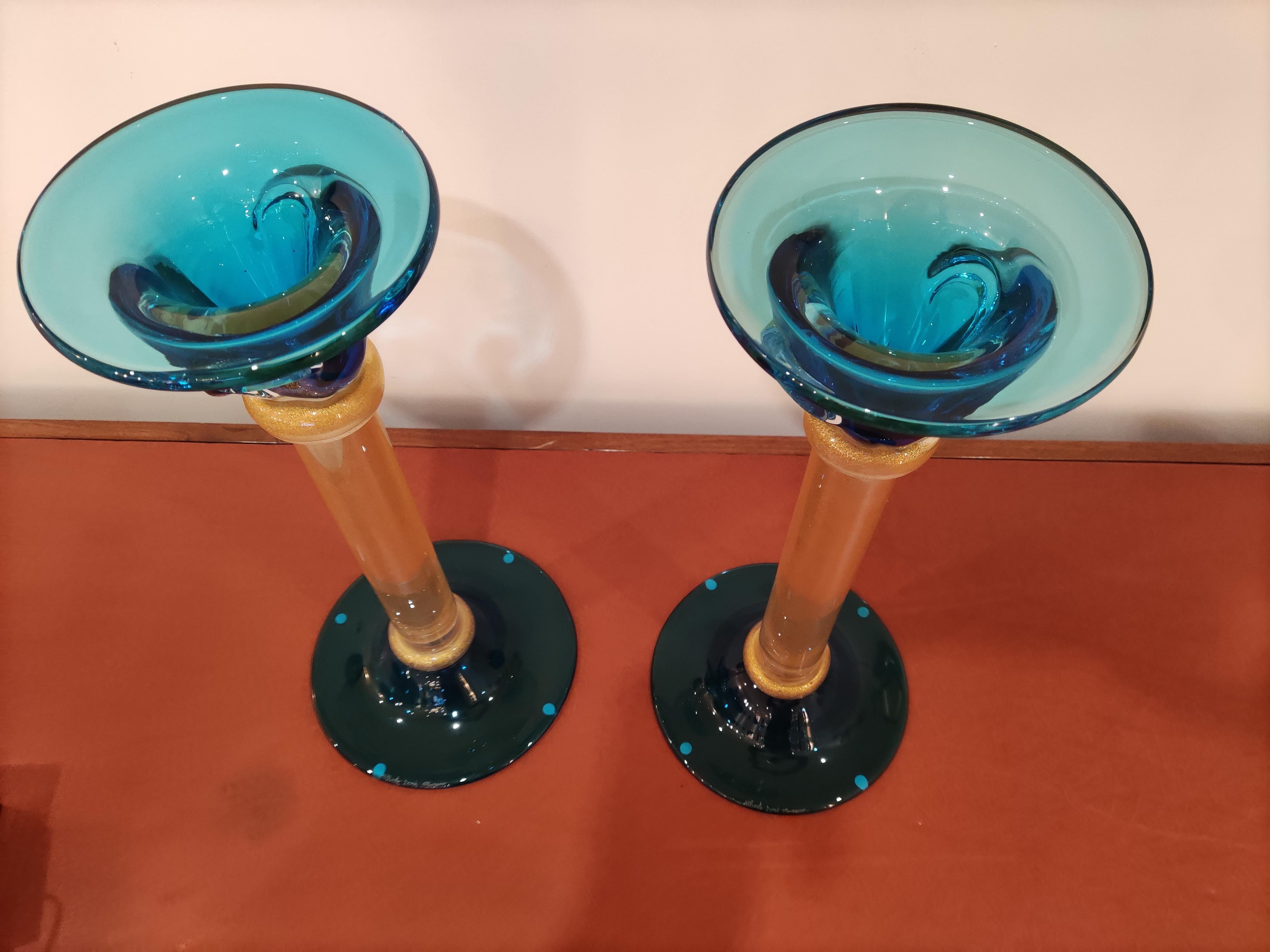 Contemporary Murano Glass Pair of Candlesticks by Alberto Donà For Sale