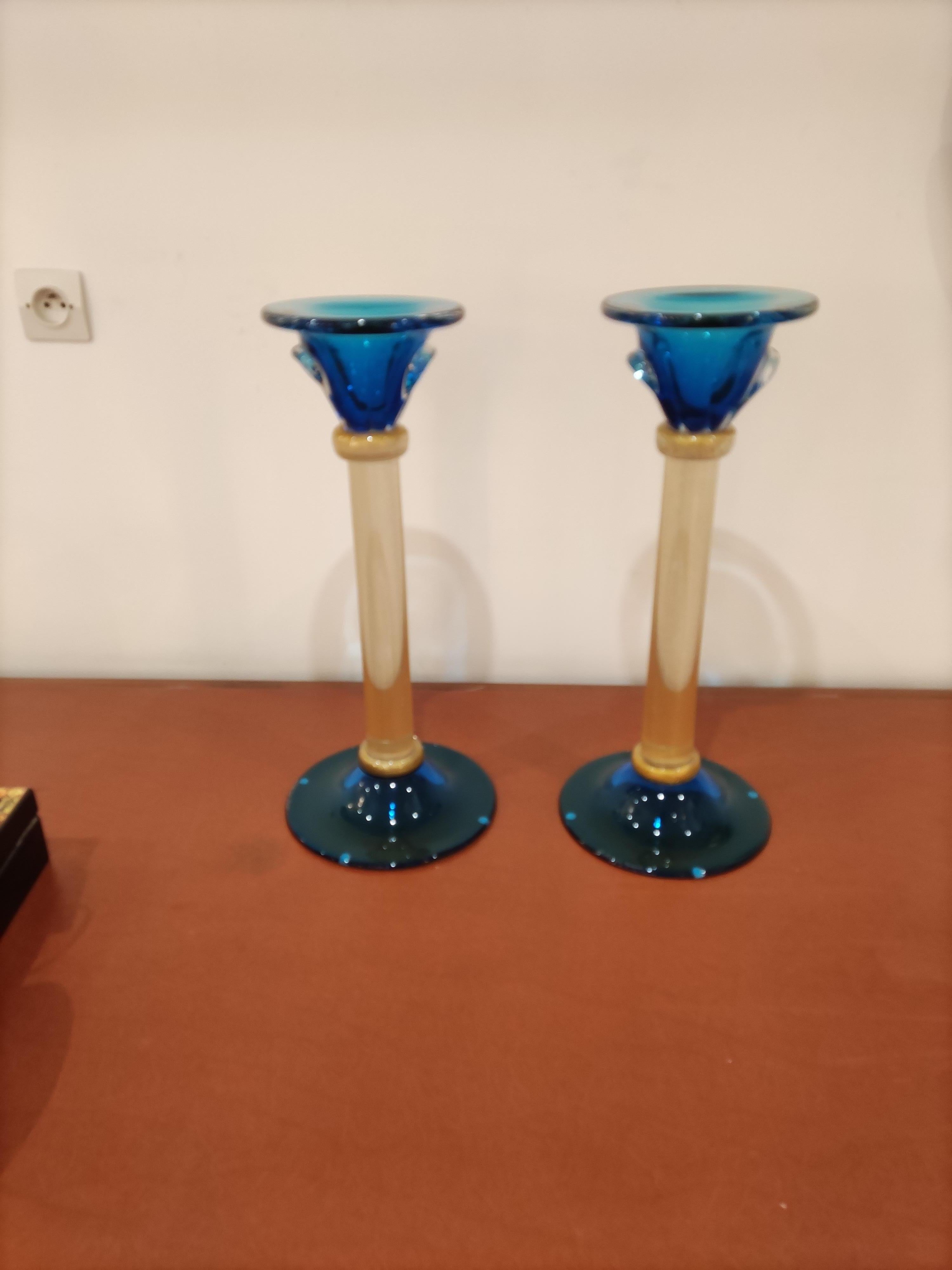 Murano Glass Pair of Candlesticks by Alberto Donà For Sale 2