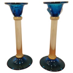 Murano Glass Pair of Candlesticks by Alberto Donà