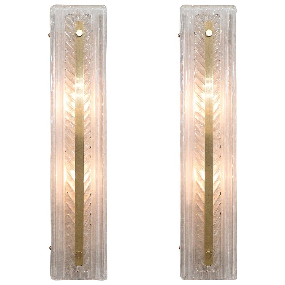 Murano Glass Pair of Chevron Sconces For Sale