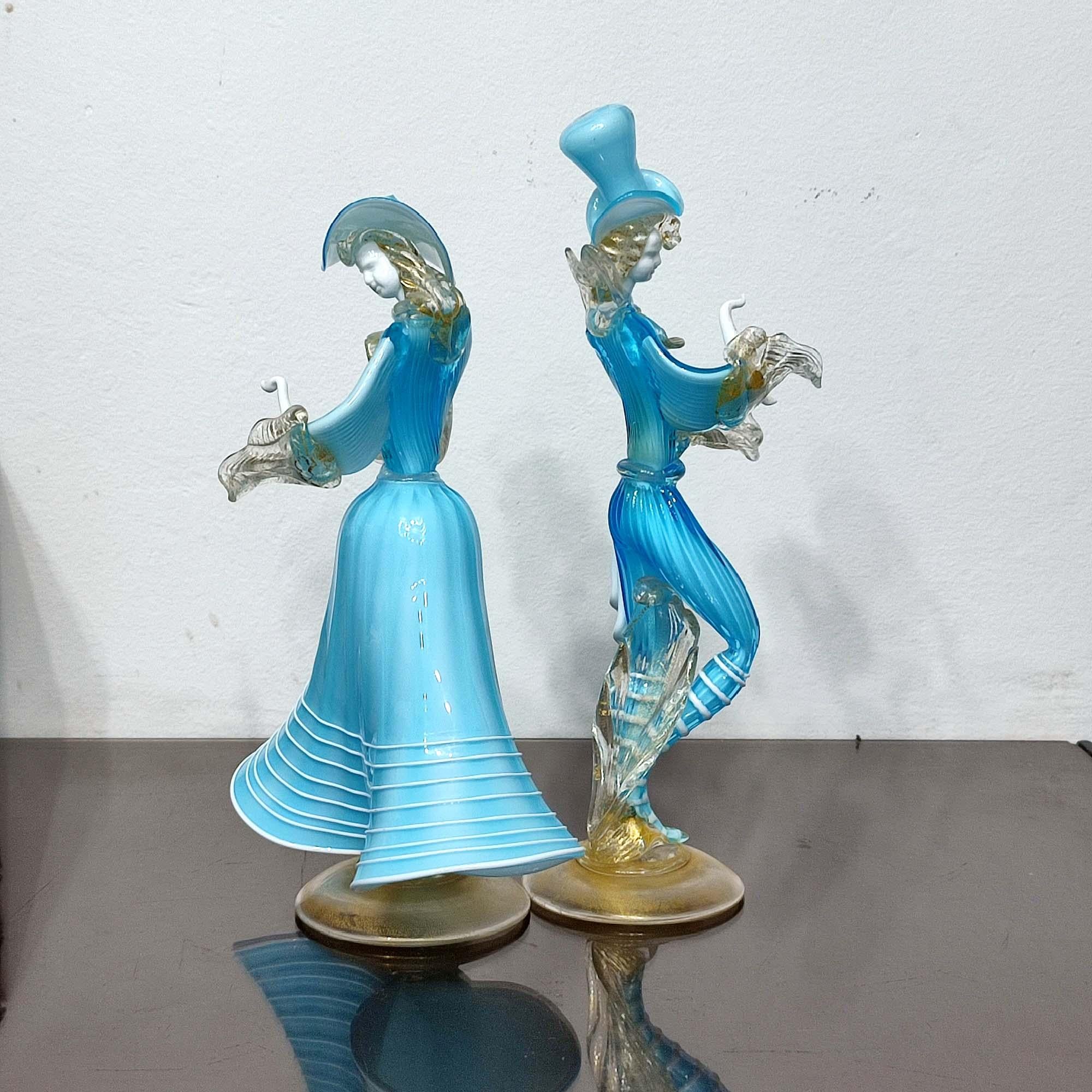 Italian Murano Glass Pair of Dancing Figurines, G. Toffolo, Murano 1960's