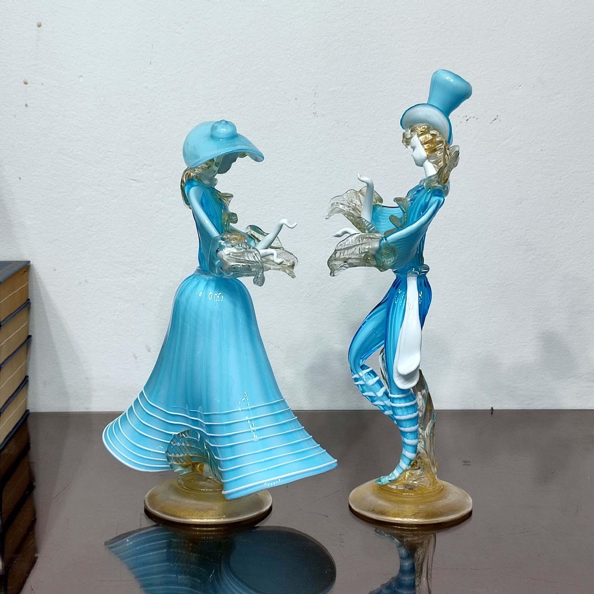 Mid-20th Century Murano Glass Pair of Dancing Figurines, G. Toffolo, Murano 1960's