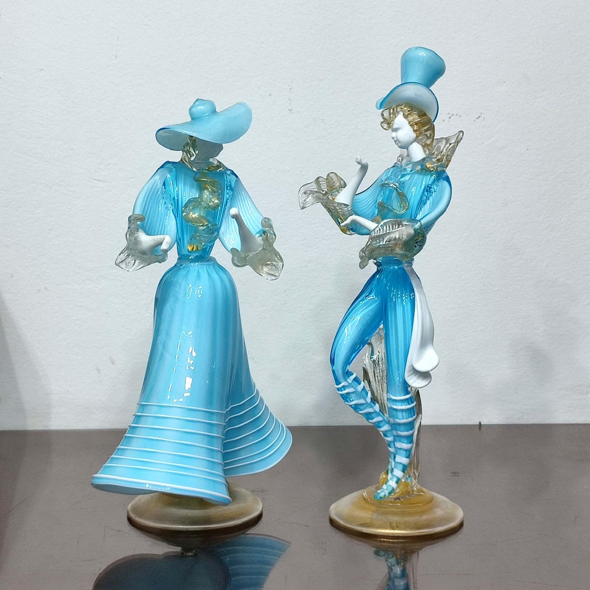 Murano Glass Pair of Dancing Figurines, G. Toffolo, Murano 1960's 1