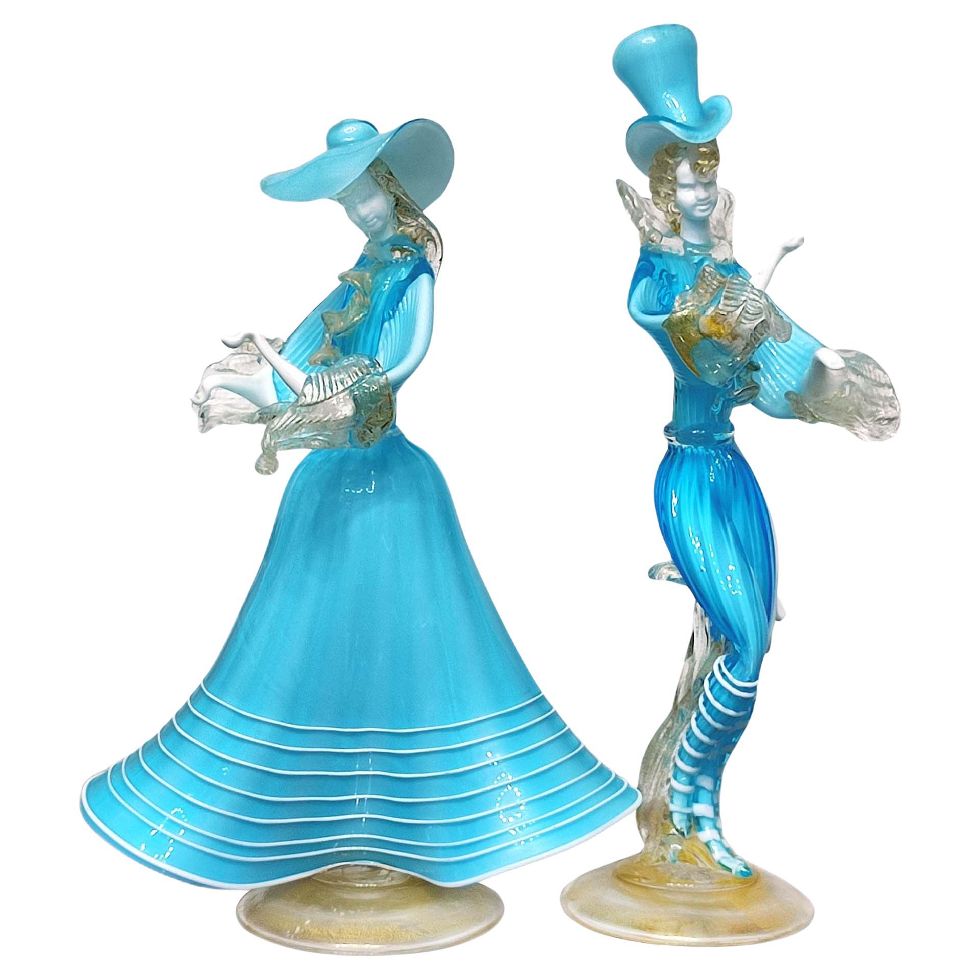 Murano Glass Pair of Dancing Figurines, G. Toffolo, Murano 1960's