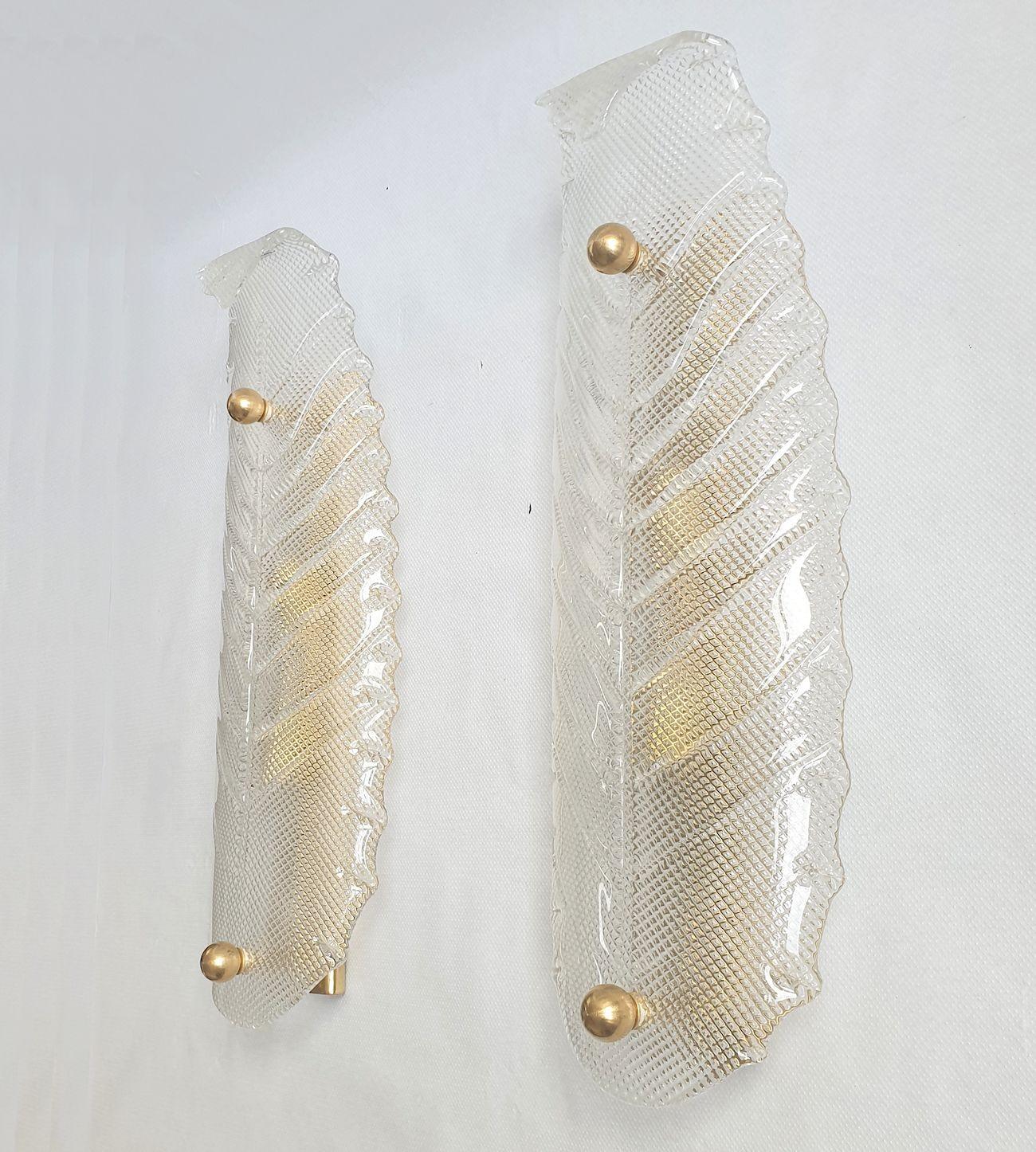 Italian Murano Glass Pair of Leaf Sconces For Sale