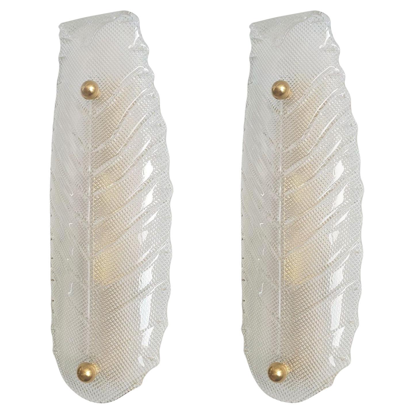 Murano Glass Pair of Leaf Sconces For Sale