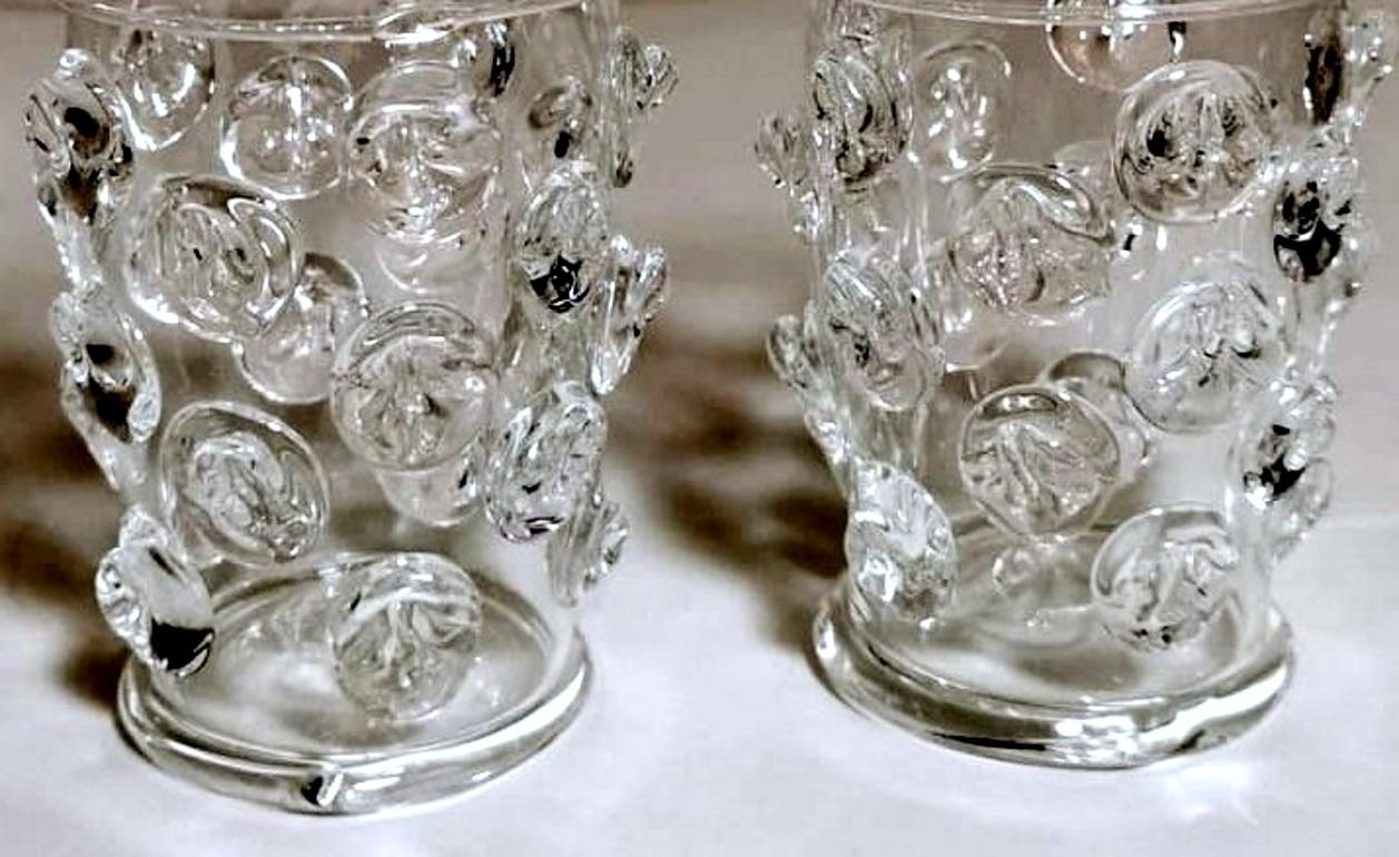 Hand-Crafted Murano Glass Pair of Vintage Italian Cocktail Glasses Signed Maestro Bon Aldo