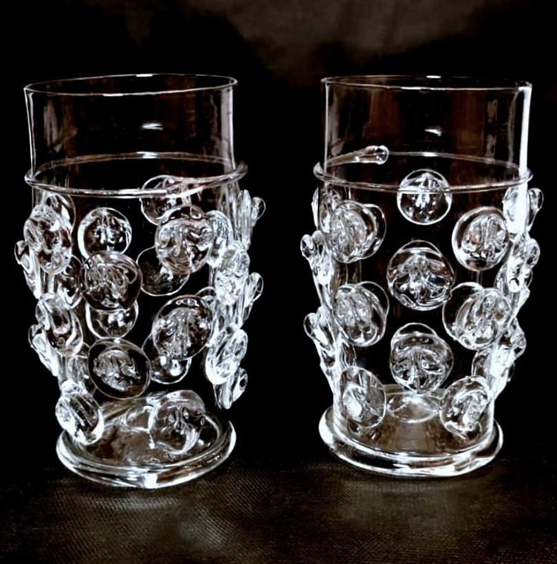 Murano Glass Pair of Vintage Italian Cocktail Glasses Signed Maestro Bon Aldo 2