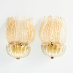 Murano Glas Paar Wandleuchter mit alten Akzenten Mid-Century Modern Italien