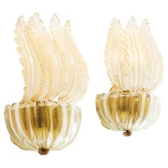 Murano Glas Paar Wandleuchter mit alten Akzenten Mid-Century Modern Italien