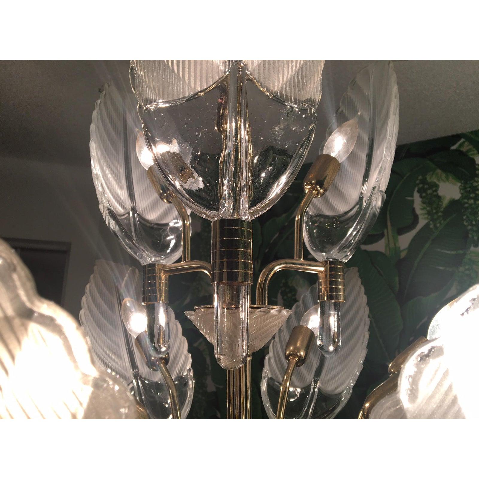 Murano Glass Palm Leaf Brass Chandelier 2