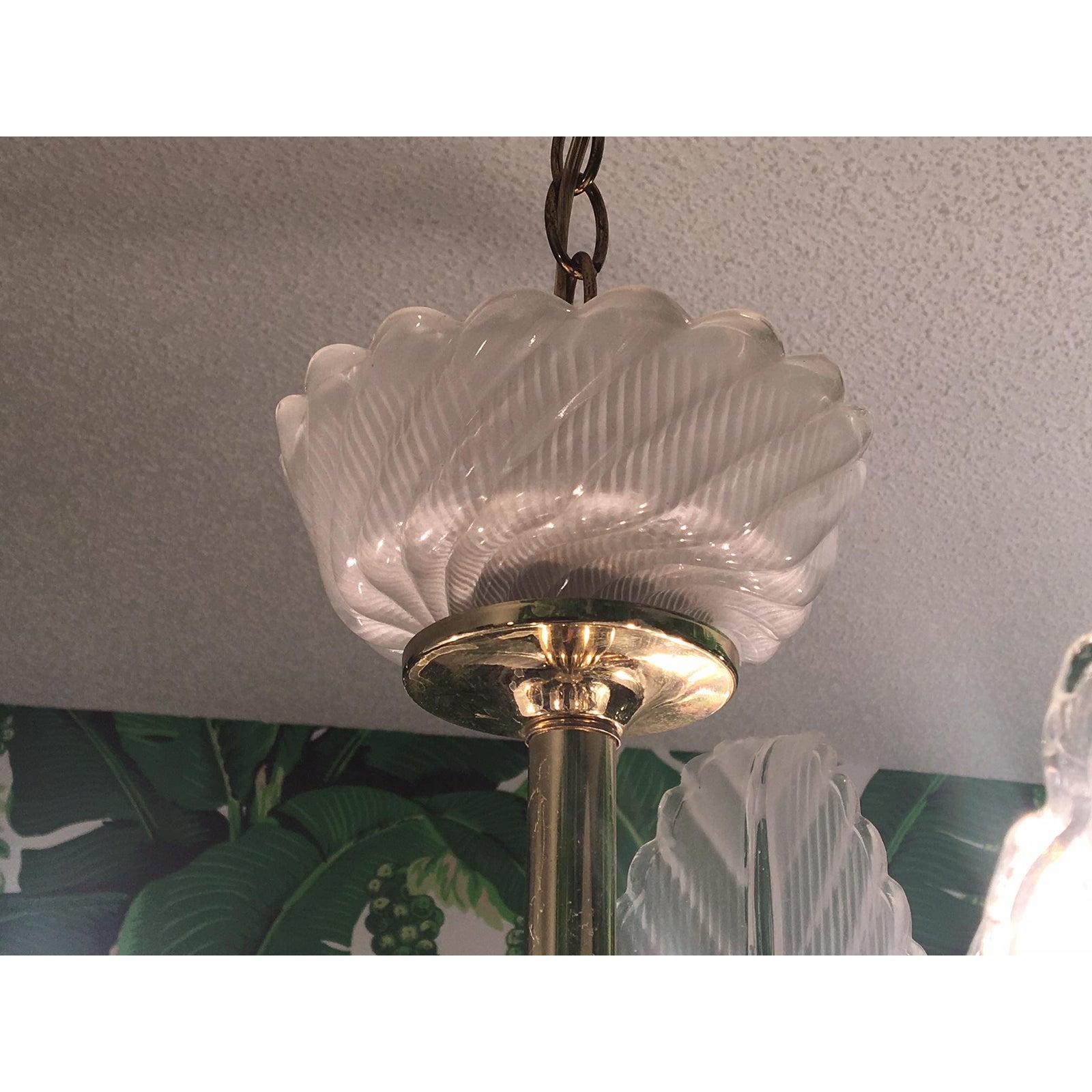 Murano Glass Palm Leaf Brass Chandelier 4