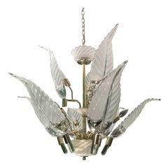 Murano Glass Palm Leaf Brass Chandelier