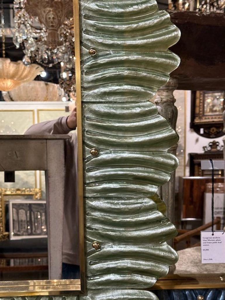 Verre brun Miroir à feuilles de palmier en verre de Murano en vente