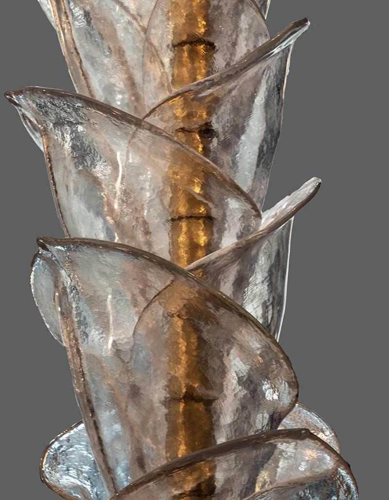 20th Century Murano Glass Palm Tree Floor Lamp, Clear Glass Leaves Brass Fittings, 1970s