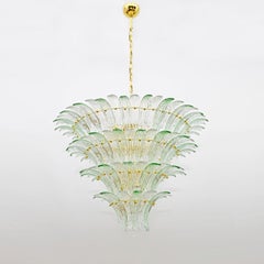 Murano Glass Palmette Chandelier with Green Accents and Brass.