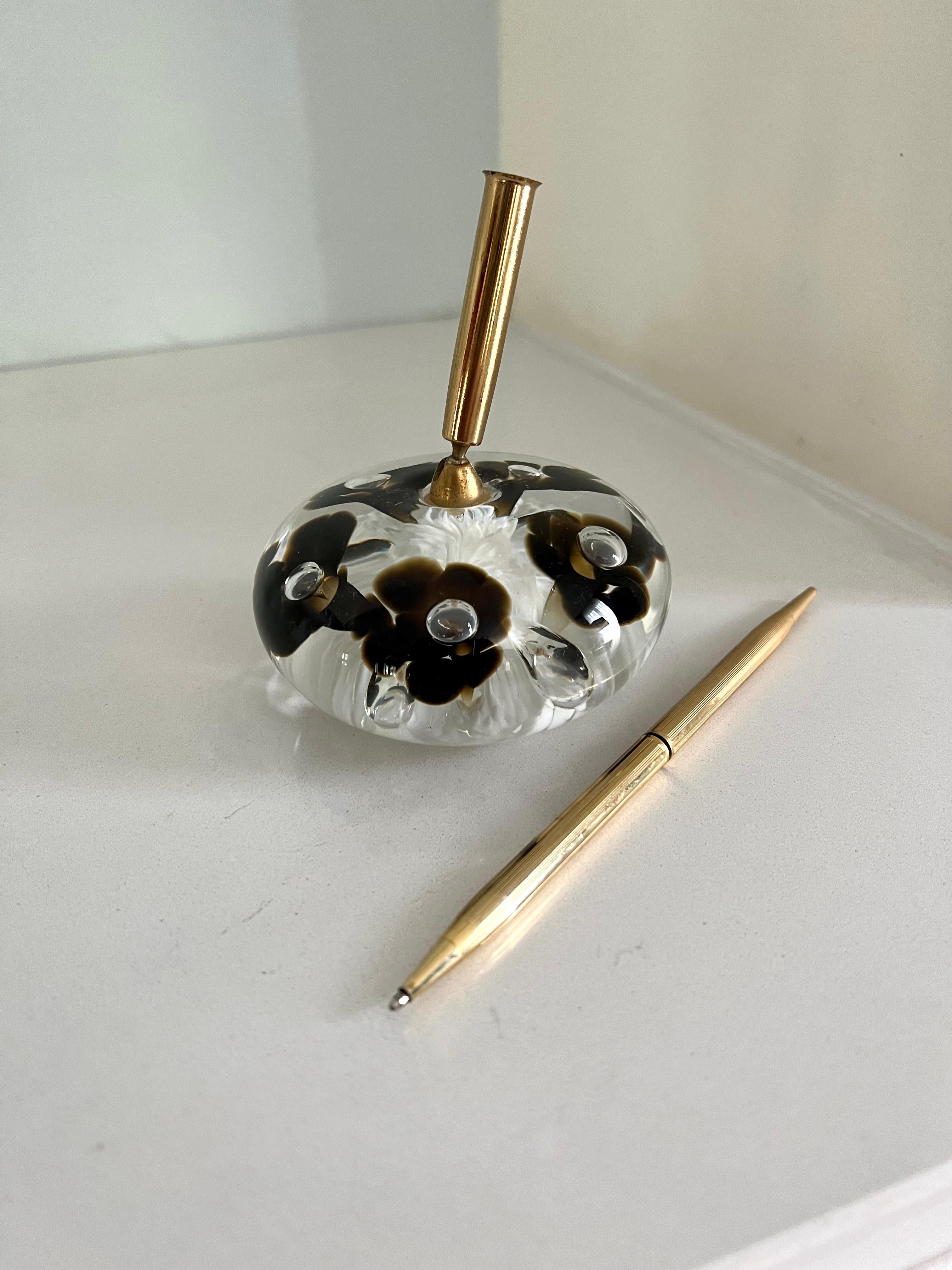 Italian Murano Glass Paper Weight with Gold Desk Pen For Sale