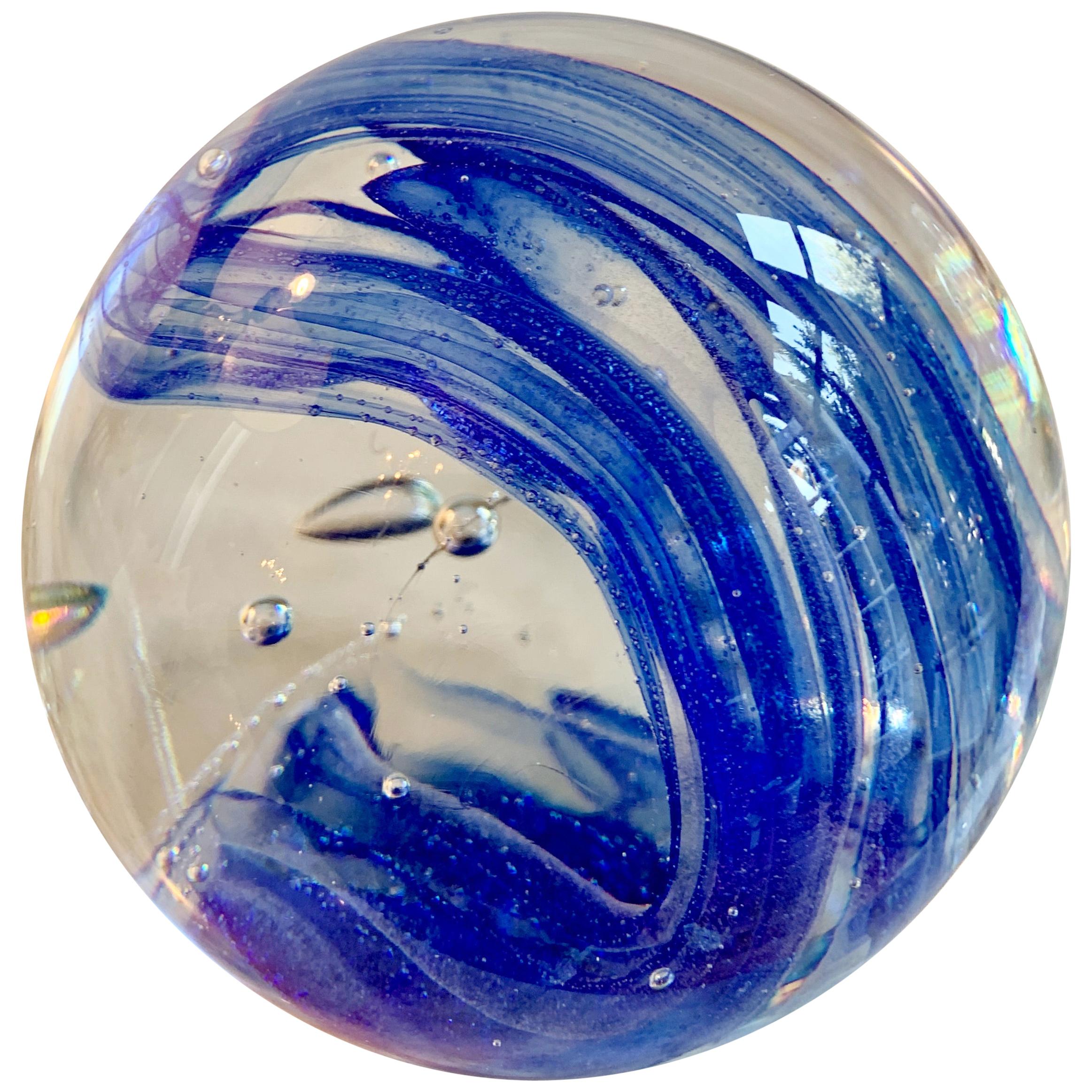 Murano Glass Paper Weight with Wave of Blue