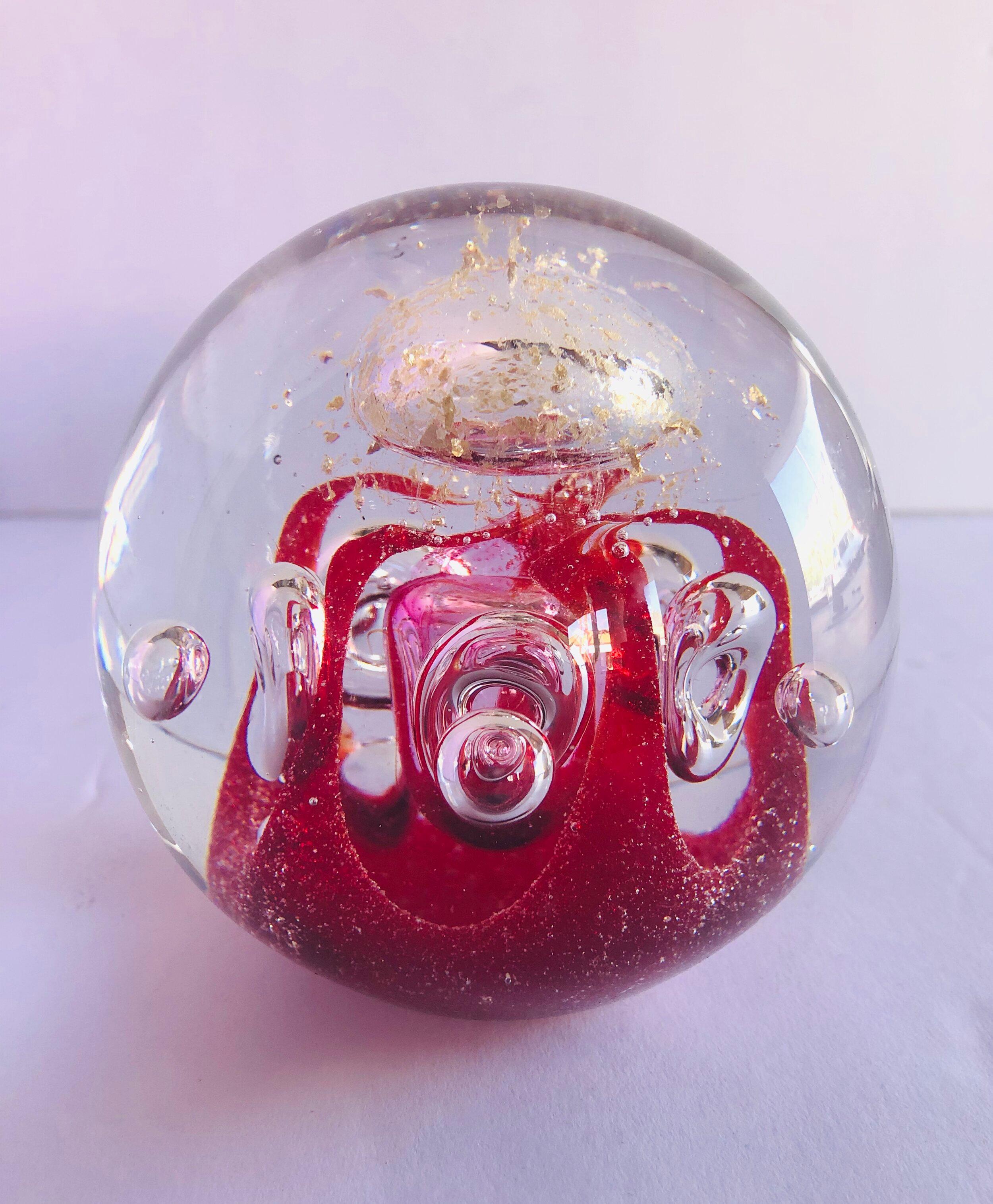 Vintage Italian clear and red Murano glass paperweight with gold fleck infused, made in Italy, circa 1960s
Measures: Diameter 4 inches, height 4 inches
1 in stock in Los Angeles
Order reference #: FABIOLTD G83
This piece makes for a great and unique
