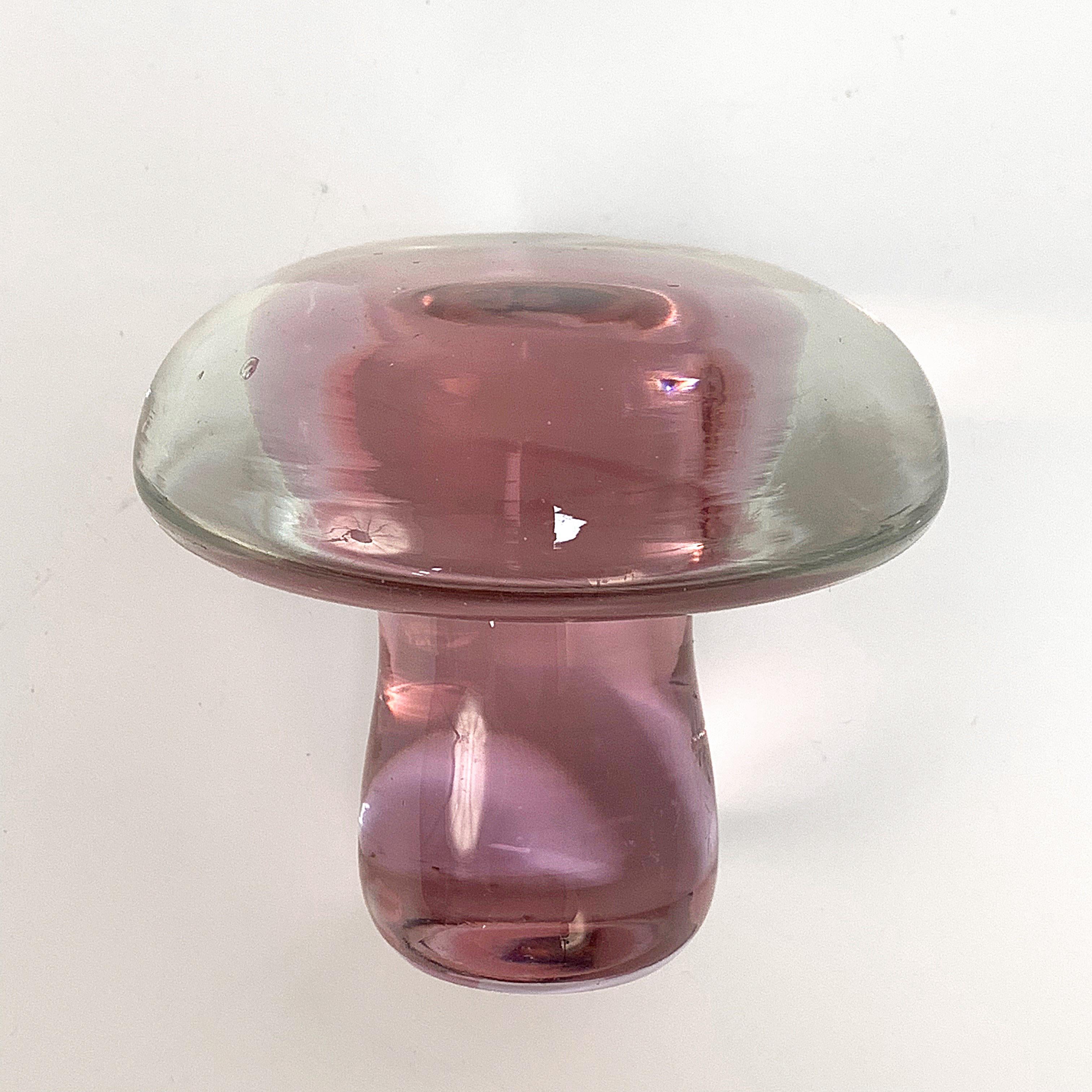 Italian Murano Glass Paperweight in the Shape of a Mushroom, Italy, 1960s, Pink Glass