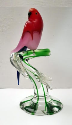Sculpture de perroquet en verre de Murano par Arnaldo Zanella