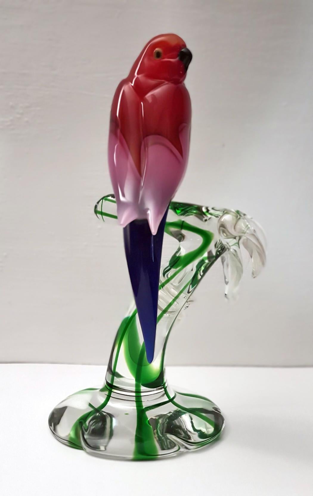 Modern Murano Glass Parrot Sculpture by Arnaldo Zanella