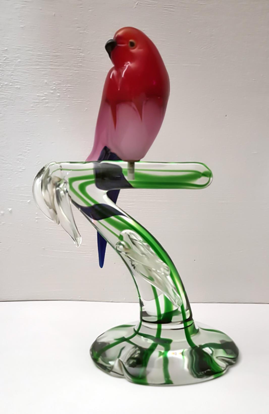 Late 20th Century Murano Glass Parrot Sculpture by Arnaldo Zanella