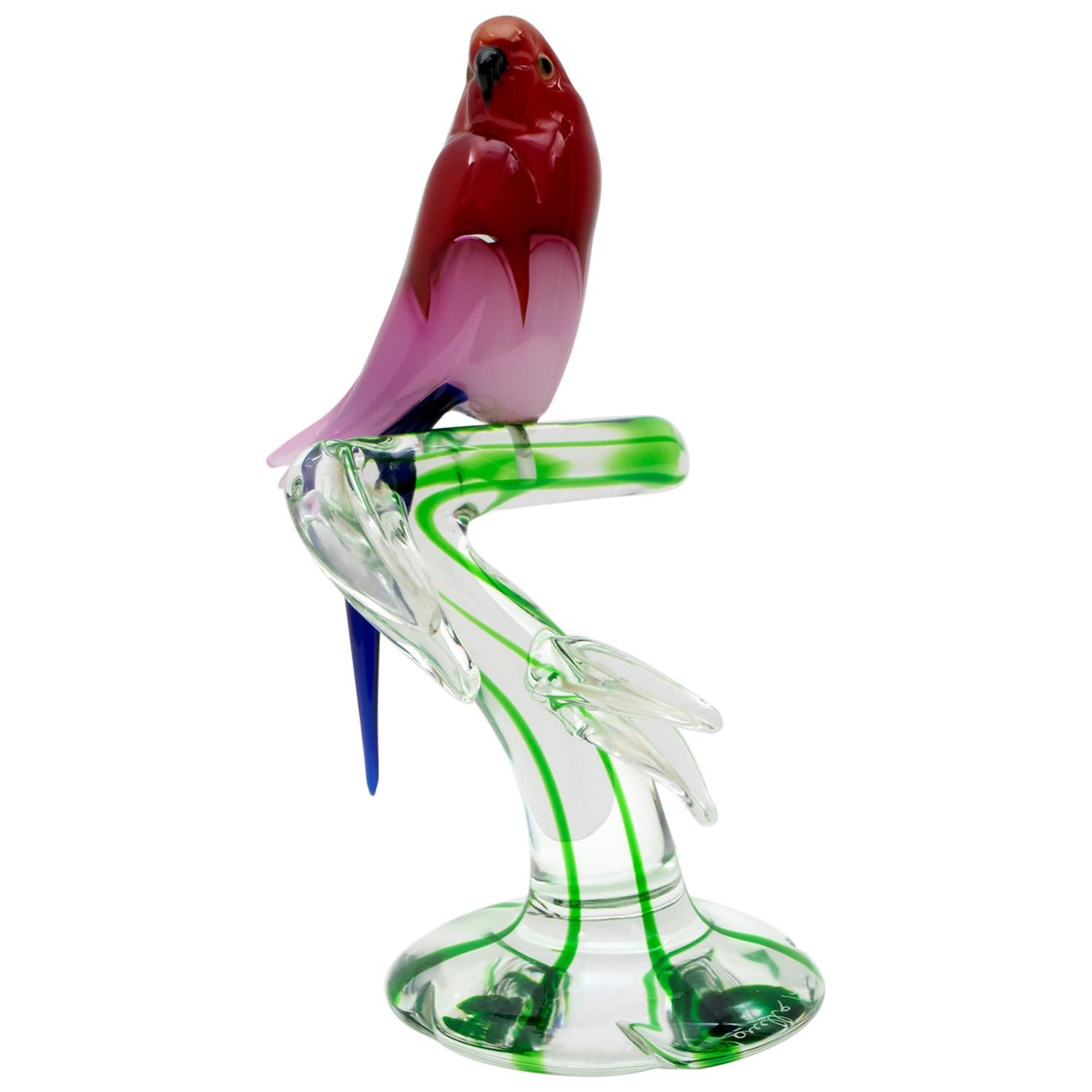 Murano Glass Parrot Sculpture by Arnaldo Zanella