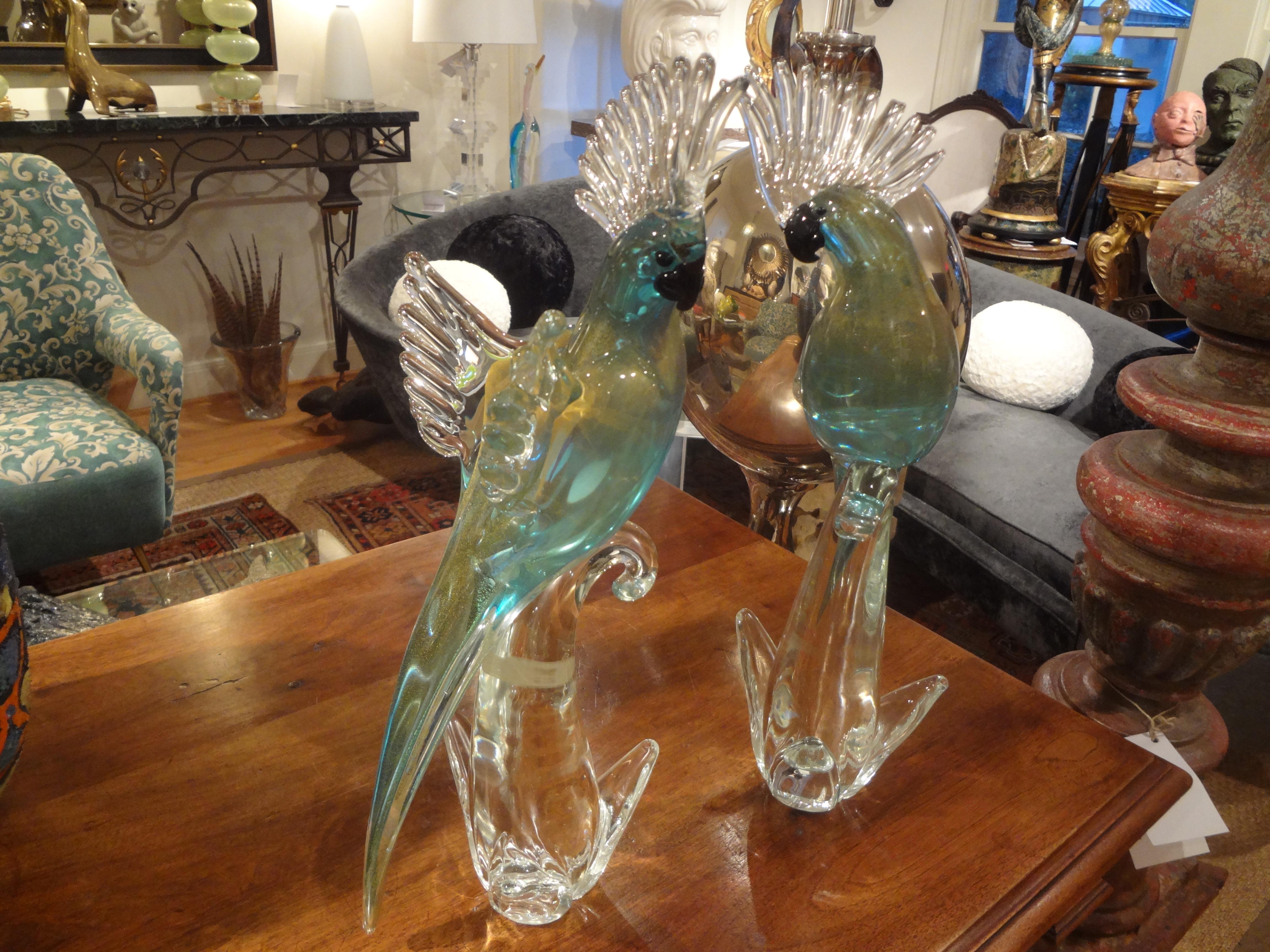Italian Murano Glass Parrot Sculptures