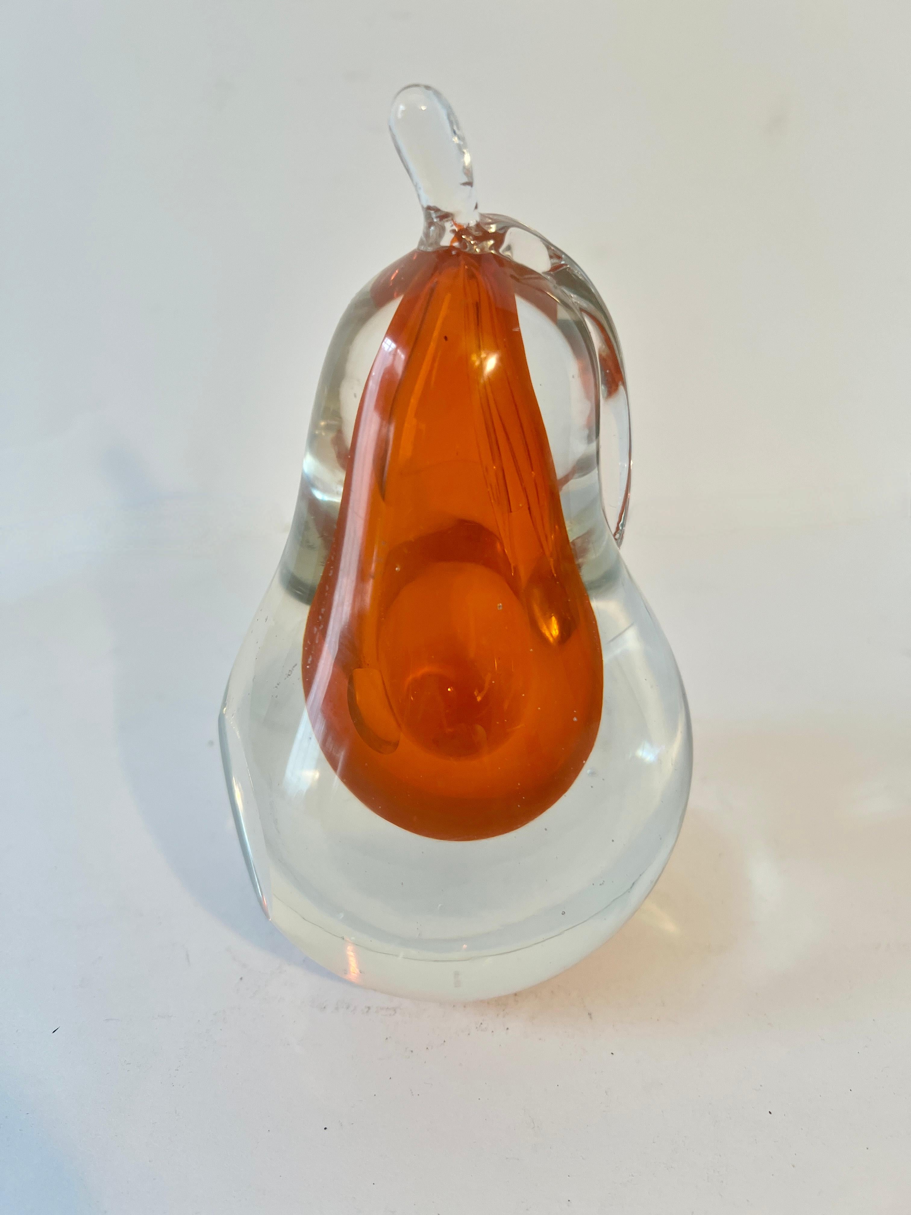 Mid-Century Modern Murano Glass Pear Bookend Paperweight or Decorative Piece For Sale