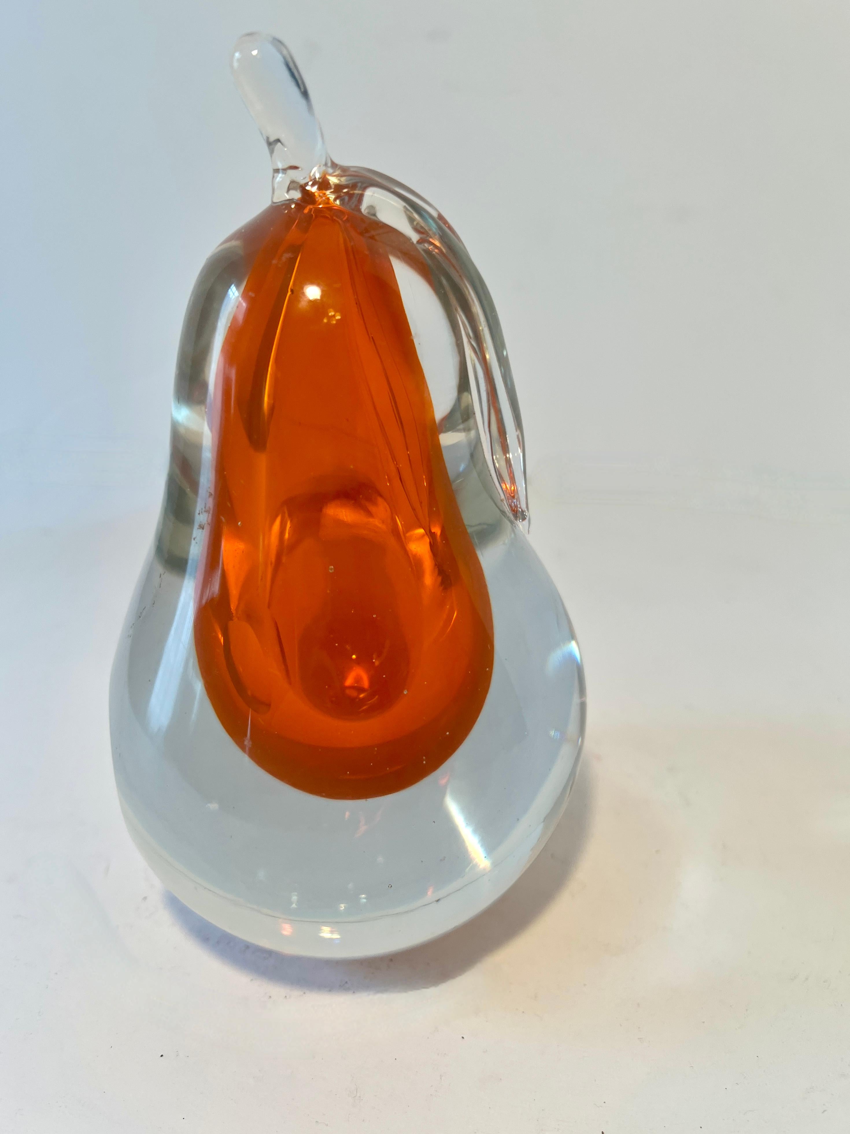 Hand-Crafted Murano Glass Pear Bookend Paperweight or Decorative Piece For Sale